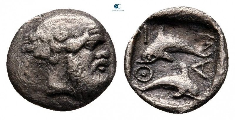 Islands off Thrace. Thasos circa 411-404 BC. 
Hemiobol AR

9 mm, 0,41 g

He...