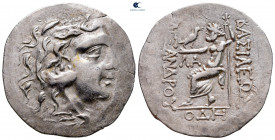 Moesia. Odessos circa 80-72 BC. In the name and types of Alexander III of Macedon. La(kon), magistrate.. Tetradrachm AR