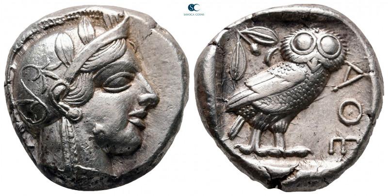 Attica. Athens circa 454-404 BC. 
Tetradrachm AR

25 mm, 17,18 g

Head of A...