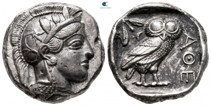 Attica. Athens circa 454-404 BC. 
Tetradrachm AR

24 mm, 17,15 g

Head of A...