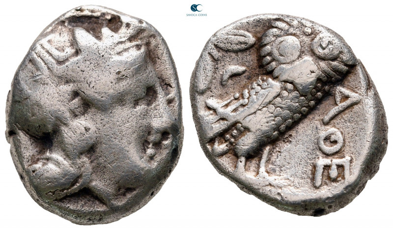 Attica. Athens circa 353-294 BC. 
Tetradrachm AR

22 mm, 16,62 g

Head of A...