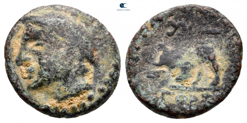 Crete. Gortyna circa 85-82 BC. 
Bronze Æ

13 mm, 2,26 g

Head of Hermes lef...