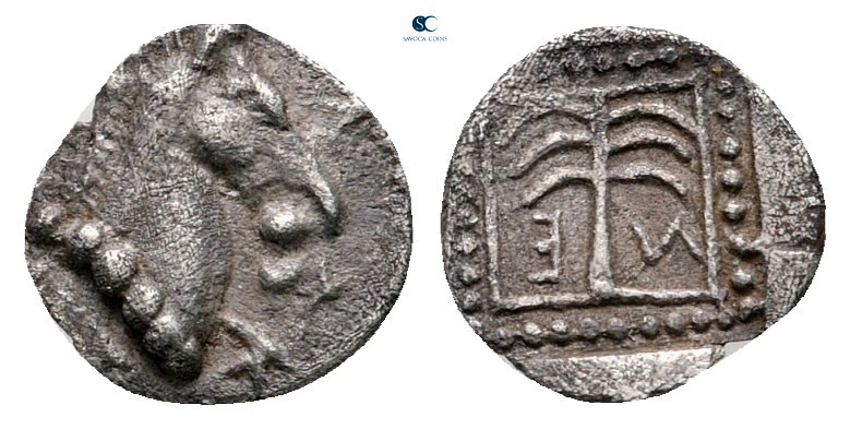 Troas. Skepsis circa 450 BC. 
Hemiobol AR

6 mm, 0,30 g

ΣΚ, head of horse ...