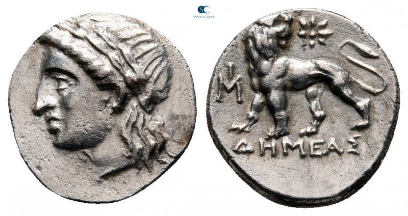 Ionia. Miletos circa 340-320 BC. 
Hemidrachm AR

12 mm, 1,63 g

Laureate he...