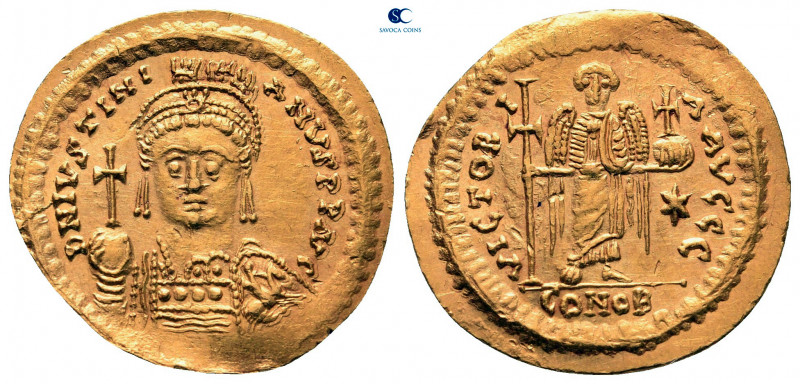 Justinian I AD 527-565. Constantinople
Solidus AV

19 mm, 4,36 g

D N IVSTI...