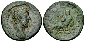 Marcus Aurelius AE30, Pautalia 

Marcus Aurelius (161-180 AD). AE30 (14.76 g), Pautalia, Thrace.
Obv. ΑV Κ ΜAP [ΑVΡΗΛΙΟϹ ΑΝΤΩΝΙΝΟϹ], Bare-headed bu...