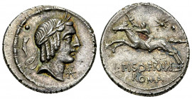 L. Calpurnius Piso Frugi AR Denarius, 90 BC 

L. Calpurnius Piso Frugi. AR Denarius (19-20 mm, 3.97 g), Rome, 90 BC.
Obv. Laureate head of Apollo t...