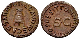 Claudius AE Quadrans 

Claudius (41-54 AD). AE Quadrans (17 mm, 3.08 g), Rome, 41.
Obv. TI CLAVDIVS CAESAR AVG, Three-legged modius.
Rev. PON M TR...