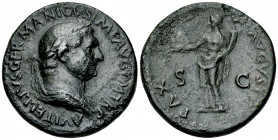 Vitellius AE Sestertius, Pax reverse 

Vitellius (69 AD). AE Sestertius (34 mm, 24.81 g), Rome.
Obv. A VITELLIVS GERMANICVS IMP AVG P M TR P, Laure...