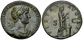 Hadrianus AE Sestertius, Pietas reverse 

Hadrianus (117-138 AD). AE Sestertius (32-33 mm, 23.97 g), Rome, c. 120/121.
Obv. IMP CAESAR TRAIAN HADRI...
