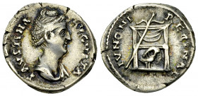 Faustina I AR Denarius, Throne/Peacock reverse 

Faustina I. AR Denarius (17-18 mm, 3.03 g), Rome.
Obv. FAVSTINA AVGVSTA, Draped bust to right.
Re...