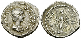 Plautilla AR Denarius, Pietas reverse 

Plautilla. AR Denarius (19-20 mm, 4.18 g), Rome, 203.
Obv. PLAVTILLA AVGVSTA, Draped bust to right.
Rev. P...