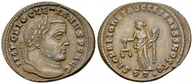 Diocletianus AE Nummus, Moneta reverse 

Diocletianus (284-305 AD). AE Nummus (25-28 mm, 8.26 g), Ticinum, 1st officina, c. 300-303 AD.
 Obv. IMP C...