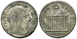 Divus Constantius I AE Nummus 

Divus Constantius (+306 AD). Struck by Maxentius, 309-312 AD. Silvered AE Nummus (24 mm, 6.59 g), Ostia.
Obv. IMP M...
