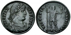 Iovianus AE Maiorina, Constantinople 

Iovianus (363-364 AD). AE Maiorina (28 mm, 8.95 g), Constantinople.
Obv. D N IOVIANVS P F AVG, Draped bust t...