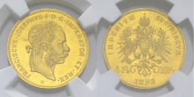 Austria, AV 10 Francs 1892, MS65 

Austria. Franz Joseph I. AV 10 Francs (4 Florin) 1892, Nachprägung/restrike.
KM 2260.

PCGS MS65.