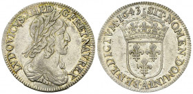 Louis XIII, AR 1/4 Ecu 1643 A, Paris 

France, Royaume. Louis XIII (1610-1643). AR 1/4 Ecu 1643 A (27 mm, 6.86 g), Paris. Deuxième poinçoin de Warin...