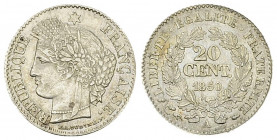 France, AR 20 CEntimes 1850 A, Paris 

France, 2ème République. AR 20 Centimes 1850 A (1.00 g), Paris.
 Gad. 303.

Presque FDC.