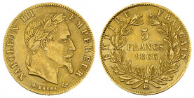 Napoléon III, AV 5 Francs 1866 BB, Strasbourg 

France, second empire. Napoléon III. AV 5 Francs 1866 BB (1.60 g), Strasbourg.
Gad. 1002.

TTB+....