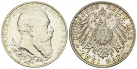 Baden, AR 2 Mark 1902 

Deutschland, Baden. Friedrich. AR 2 Mark 1902 (11.14 g), zum Regierungsjubiläum.
AKS 157.

Fast unzirkuliert.