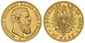 Friedrich III, AV 20 Mark 1888 

Preussen. Friedrich III. AV 20 Mark 1888 (7.93 g).
AKS 119.

Sehr schön.