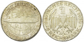 Weimarer Repbulik, AR 5 Reichsmark 1930 A, Zeppelin 

Deutschland, Weimarer Repbulik. AR 5 Reichsmark 1930 A (36 mm, 24.94 g), Zeppelin. 
 AKS 66....