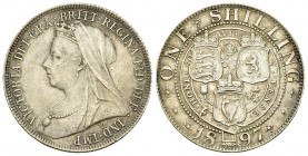 Victoria AR Shilling 1897 

Great Britain. Victoria. AR Shilling 1897 (5.65 g).
Sp. 3940A.

Nicely toned and uncirculated.