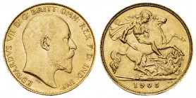Edward VII AV 1/2 Sovereign 1905 

Great Britain. Edward VII. AV 1/2 Sovereign 1905 (3.99 g).
KM 804.

Almost extremely fine.
