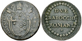 Pius VI, CU 2 Baiocchi a. XX (1794) 

Italia. Stato Pontificio. Pius VI. CU 2 Baiocchi anno XX (1794) (36 mm, 18.63 g).
KM 1226.1.

B/BB.