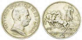 Vittorio Emanuele III, AR 2 Lire 1915 R 

Italia. Vittorio Emanuele III. AR 2 Lire 1915 R (10.00 g), Roma.
Gig. 102.

SPL.