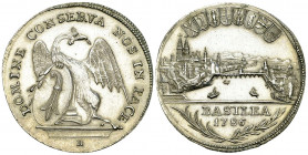 Basel, AR Halbtaler 1786 

Schweiz. Basel, Stadt. AR Halbtaler 1786 (35 mm, 12.66 g), Stadtansicht.
HMZ 2-100o.

Leicht berieben, sonst sehr schö...