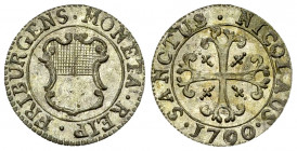 Freiburg, BI Vierer 1790 

Schweiz, Freiburg /Fribourg. BI Vierer 1790 (15 mm, 0.46 g).
HMZ 2-280v.

Fast FDC.