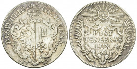 Genf, AR 21 Sols 1710 

Schweiz. Genf /Genève, Stadt. AR 21 Sols 1710 (27 mm, 4.68 g).
HMZ 2-341b.

Fast sehr schön.