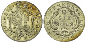 Genf, BI 6 Sols 1776 

Schweiz. Genf /Genève, Stadt. BI 6 Sols 1776 (25 mm, 2.77 g).
HMZ 2-346c.

Vorzüglich.