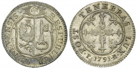 Genf, BI 3 Sols 1791 

Schweiz. Genf /Genève, Stadt. BI 3 Sols 1791 (22 mm, 1.84 g).
HMZ 2-347g.

Vorzüglich.