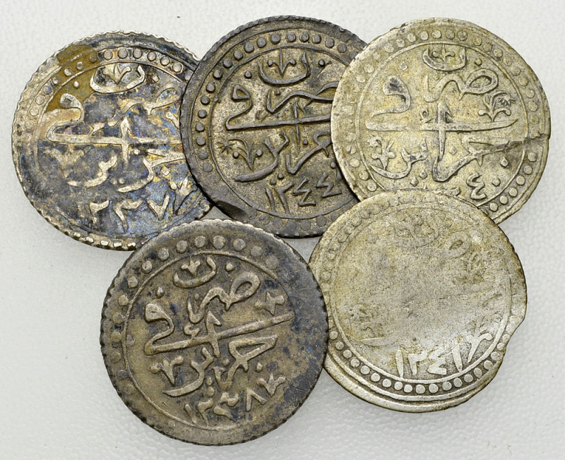 Ottoman Empire, Lot of 5 AR 1/4 Budjus 

Ottoman Empire. Algeria. Mahmud II. L...