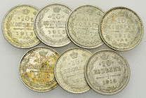 Russia, Lot of 7 AR 10 Kopeks 

Russia, Lot of 7 (seven) AR 10 Kopeks 1913-1916.

Extremely fine and better. (7)

Lot sold as is, no returns.