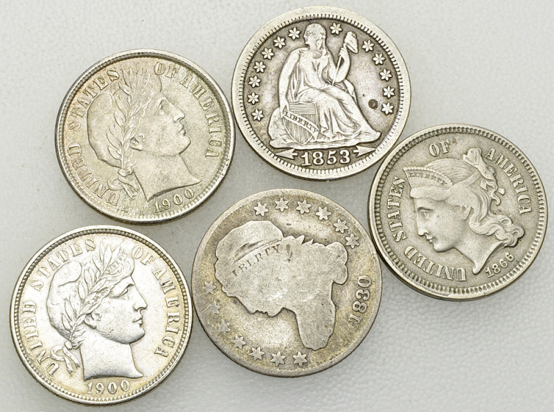 USA, Lot of 5 coins 

USA. Lot of 5 (five) coins.

Fine to extremely fine. (...