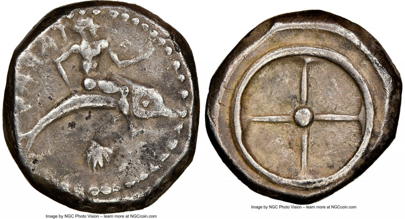 CALABRIA. Tarentum. Ca. 480-450 BC. AR didrachm (20mm, 7.78 gm). NGC VF 5/5 - 3/...