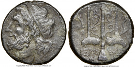 SICILY. Syracuse. Hieron II (ca. 275-215 BC). AE litra (18mm, 9h). NGC Choice VF. Head of Poseidon left, wearing taenia / ΙΕΡΩ-ΝΟΣ/Θ-Φ, trident head, ...
