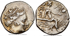 EUBOEA. Histiaea. Ca. 3rd-2nd centuries BC. AR tetrobol (14mm, 6h). NGC Choice XF. Head of nymph right, wearing vine-leaf crown, earring and necklace ...