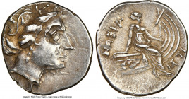 EUBOEA. Histiaea. Ca. 3rd-2nd centuries BC. AR tetrobol (14mm, 7h). NGC Choice VF. Head of nymph right, wearing vine-leaf crown, earring and necklace ...