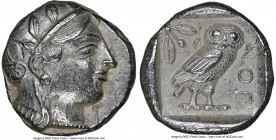 ATTICA. Athens. Ca. 455-440 BC. AR tetradrachm (23mm, 17.16 gm, 5h). NGC Choice AU 5/5 - 4/5. Early transitional issue. Head of Athena right, wearing ...