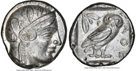 ATTICA. Athens. Ca. 455-440 BC. AR tetradrachm (23mm, 17.10 gm, 10h). NGC AU 5/5 - 4/5. Early transitional issue. Head of Athena right, wearing creste...