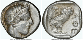 ATTICA. Athens. Ca. 440-404 BC. AR tetradrachm (25mm, 17.20 gm, 2h). NGC Choice AU 5/5 - 4/5. Mid-mass coinage issue. Head of Athena right, wearing ea...