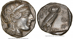 ATTICA. Athens. Ca. 440-404 BC. AR tetradrachm (24mm, 17.17 gm, 4h). NGC Choice AU 5/5 - 3/5. Mid-mass coinage issue. Head of Athena right, wearing ea...