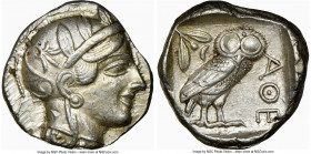 ATTICA. Athens. Ca. 440-404 BC. AR tetradrachm (24mm, 17.20 gm, 10h). NGC AU 5/5 - 5/5. Mid-mass coinage issue. Head of Athena right, wearing earring,...