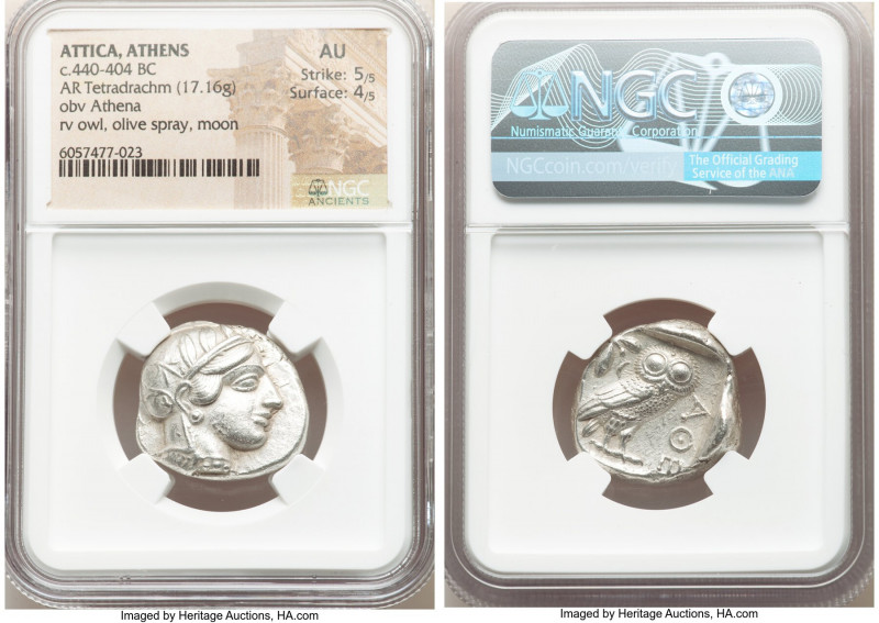 ATTICA. Athens. Ca. 440-404 BC. AR tetradrachm (24mm, 17.16 gm, 1h). NGC AU 5/5 ...