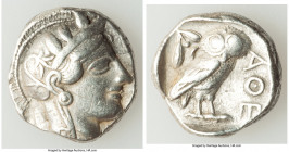 ATTICA. Athens. Ca. 440-404 BC. AR tetradrachm (25mm, 17.05 gm, 9h). VF, graffiti. Mid-mass coinage issue. Head of Athena right, wearing earring, neck...