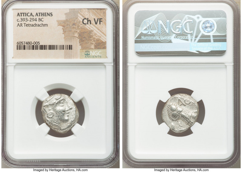 ATTICA. Athens. Ca. 393-294 BC. AR tetradrachm (18mm, 9h). NGC Choice VF. Late m...